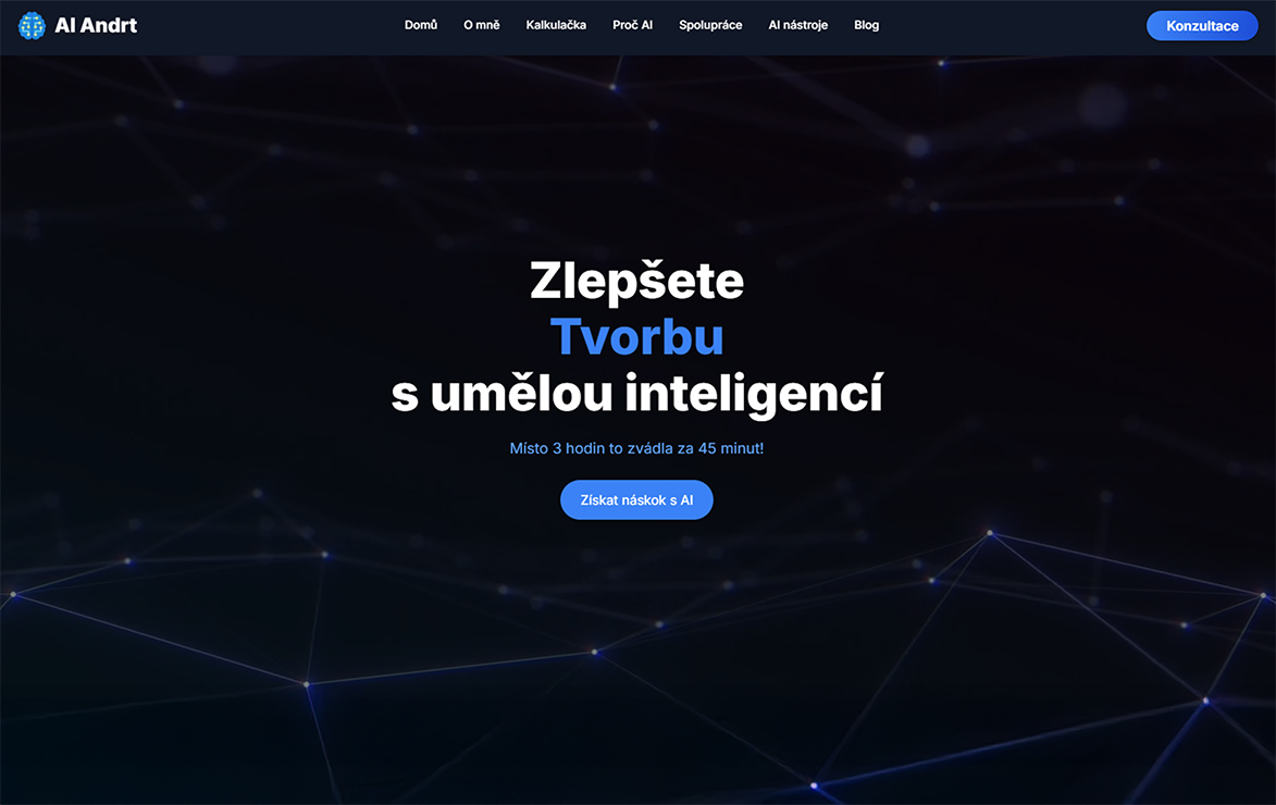 Moderní portfolio AI konzultanta s 3D animacemi