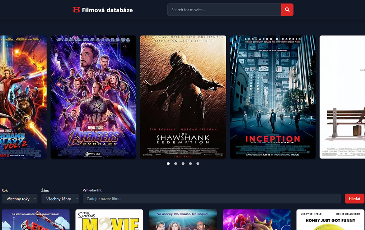 Filmová databáze aplikace s vyhledáváním a filtrováním filmů